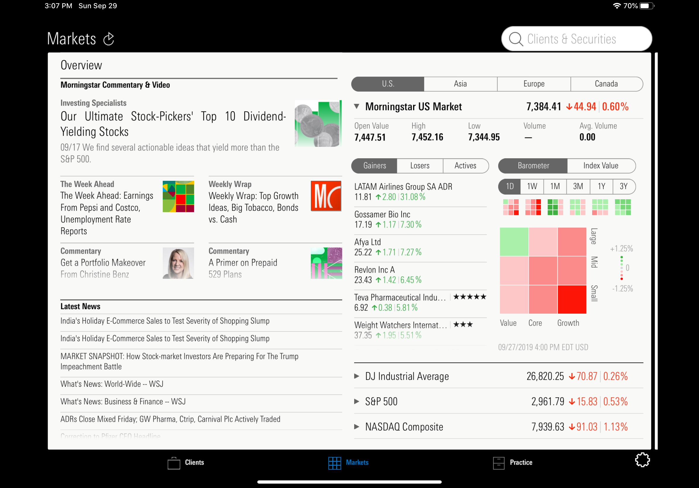 Markets overview screenshot